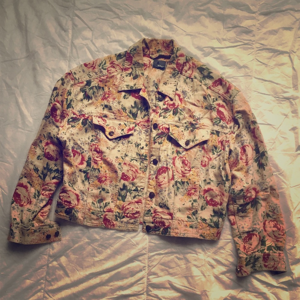 Tan Multicolor Floral Jacket with Buttons